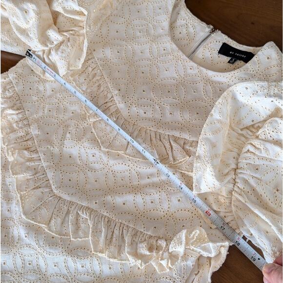 En Saison Cream Denim Embroidered Ruffle Short Dress, size S - Picture 7 of 8